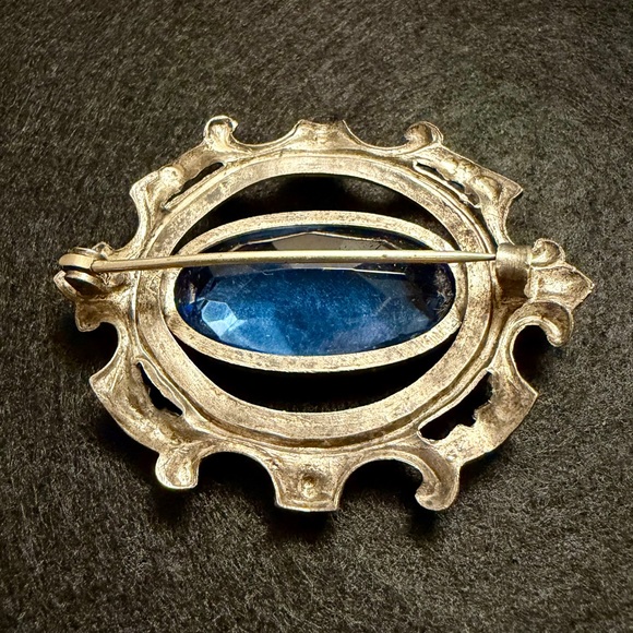 Art Deco 1920s Vintage Silver Pot Metal Brooch with Blue Gemstone - Picture 8 of 9